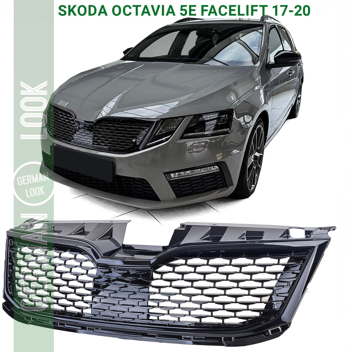 Calandre sport design nid d'abeille sur mesure pour Skoda Octavia 5E Facelift 17-20