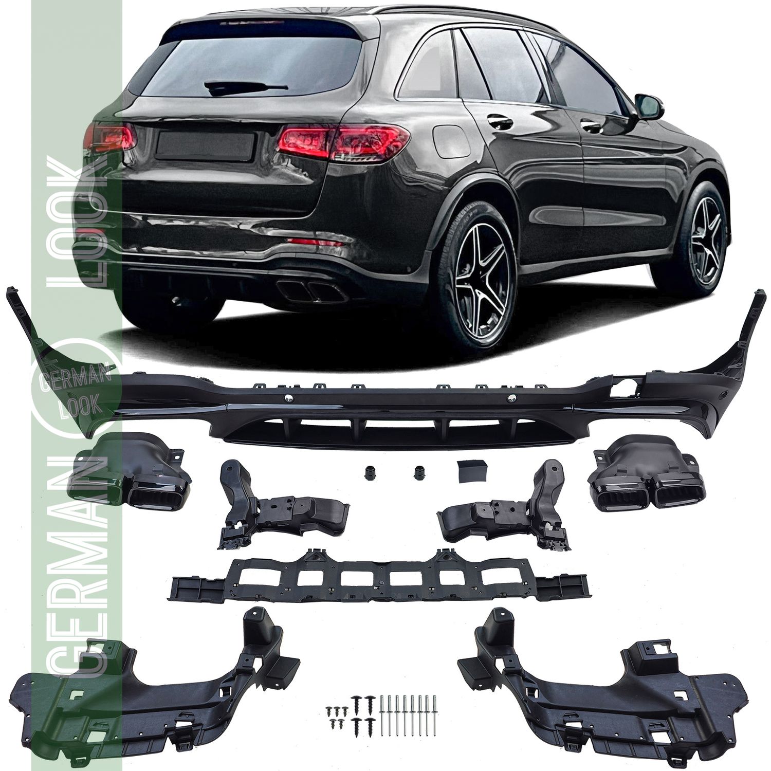 Diffuseur arrière Sport + sorties d'échappement noires pour Mercedes GLC X253 20-22 Facelift