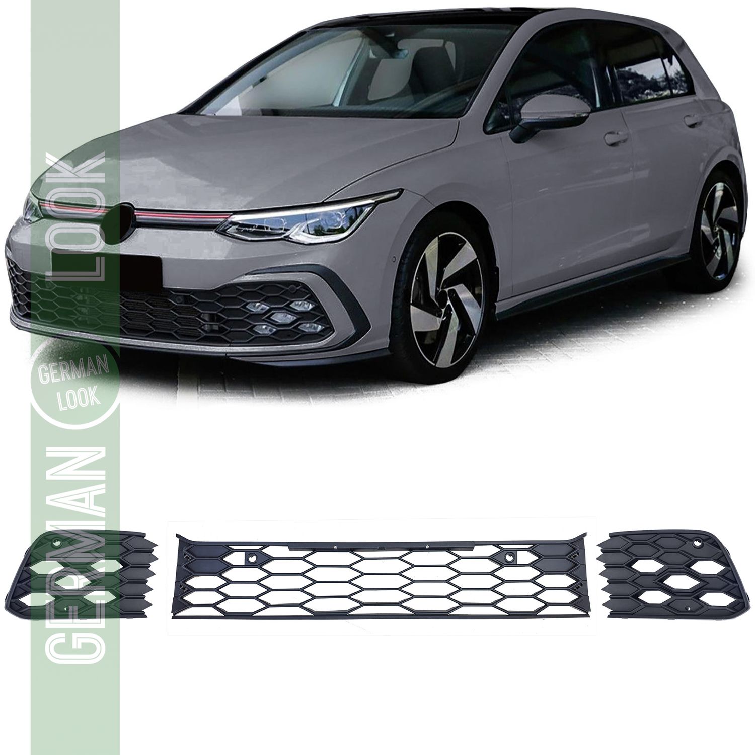 Grille de pare-chocs 3 pièces en nid d'abeille mat pour VW Golf 8 GTI GTD 19-24