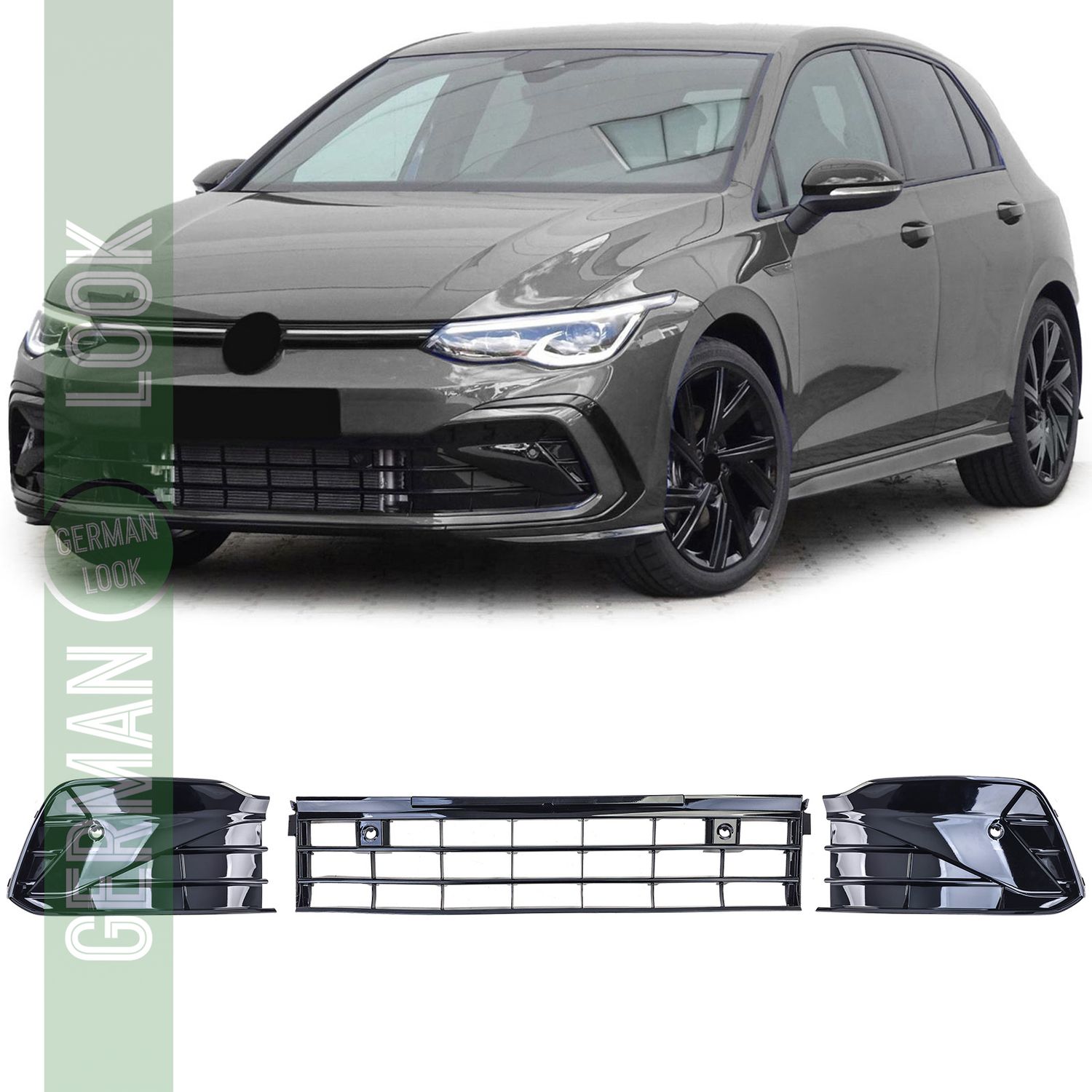 Grille de pare-chocs 3 pièces noir brillant pour VW Golf 8 GTI GTD R-Line 19-24