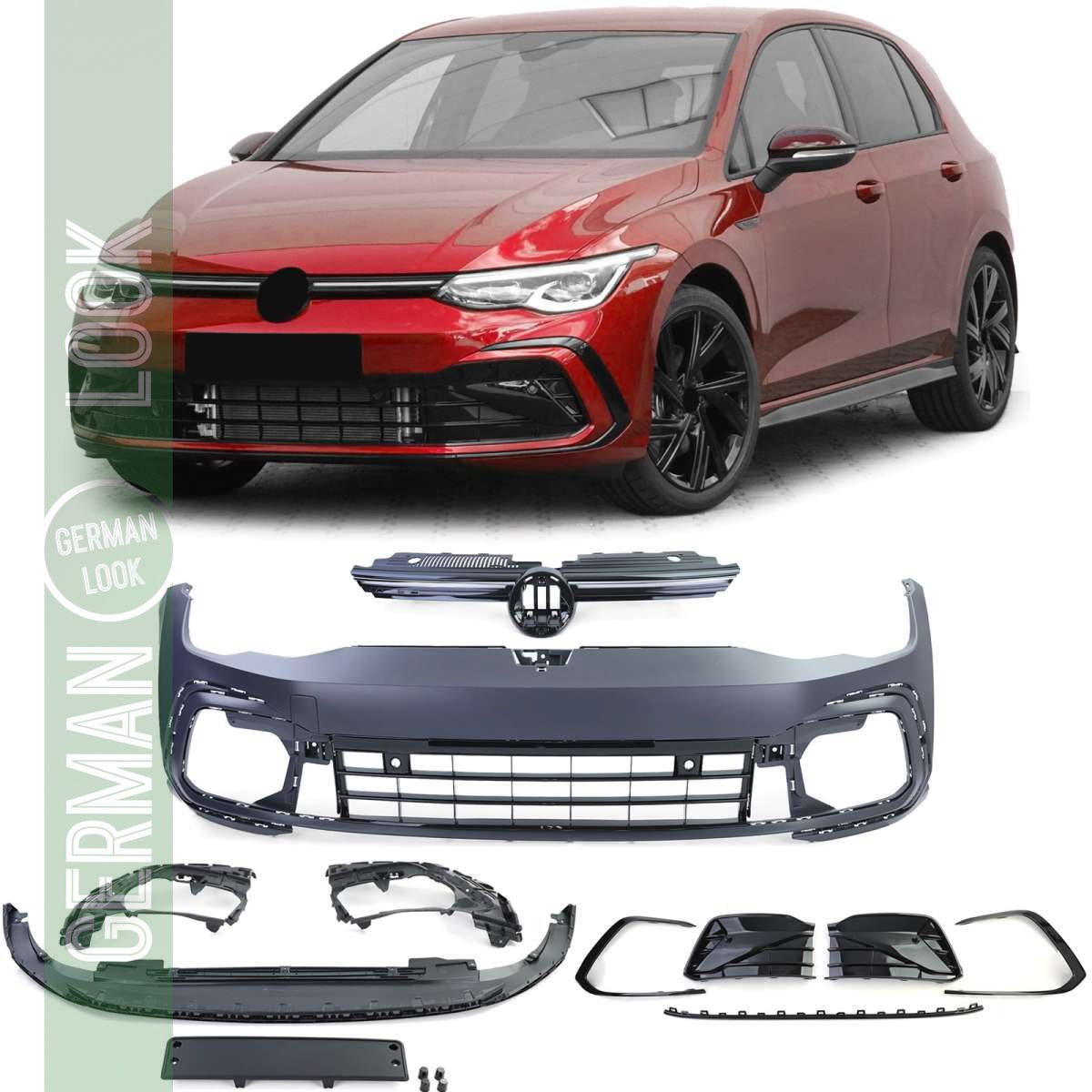 Pare-chocs avant + calandre avec bande LED pour VW Golf 8 look R et R-Line