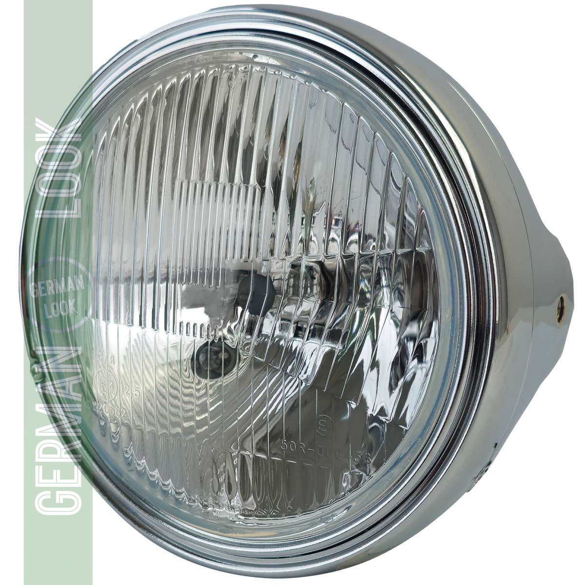 Phare universel pour moto 7" H4 chromé style personnalisé homologué E