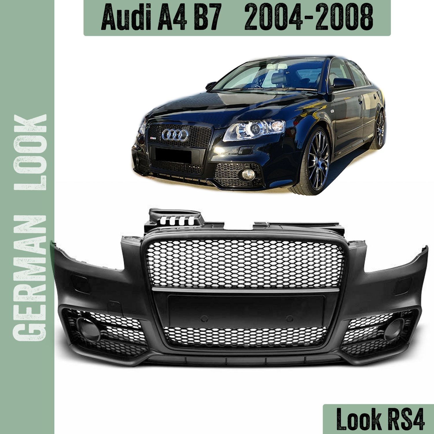 Para-choques dianteiro com grelha preta para Audi A4 B7 2004-2008 look RS4