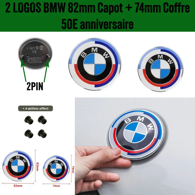 2x Logo Insigne emblème pour Capot 82mm + Coffre de 74mm BMW 50Eme anniversaire