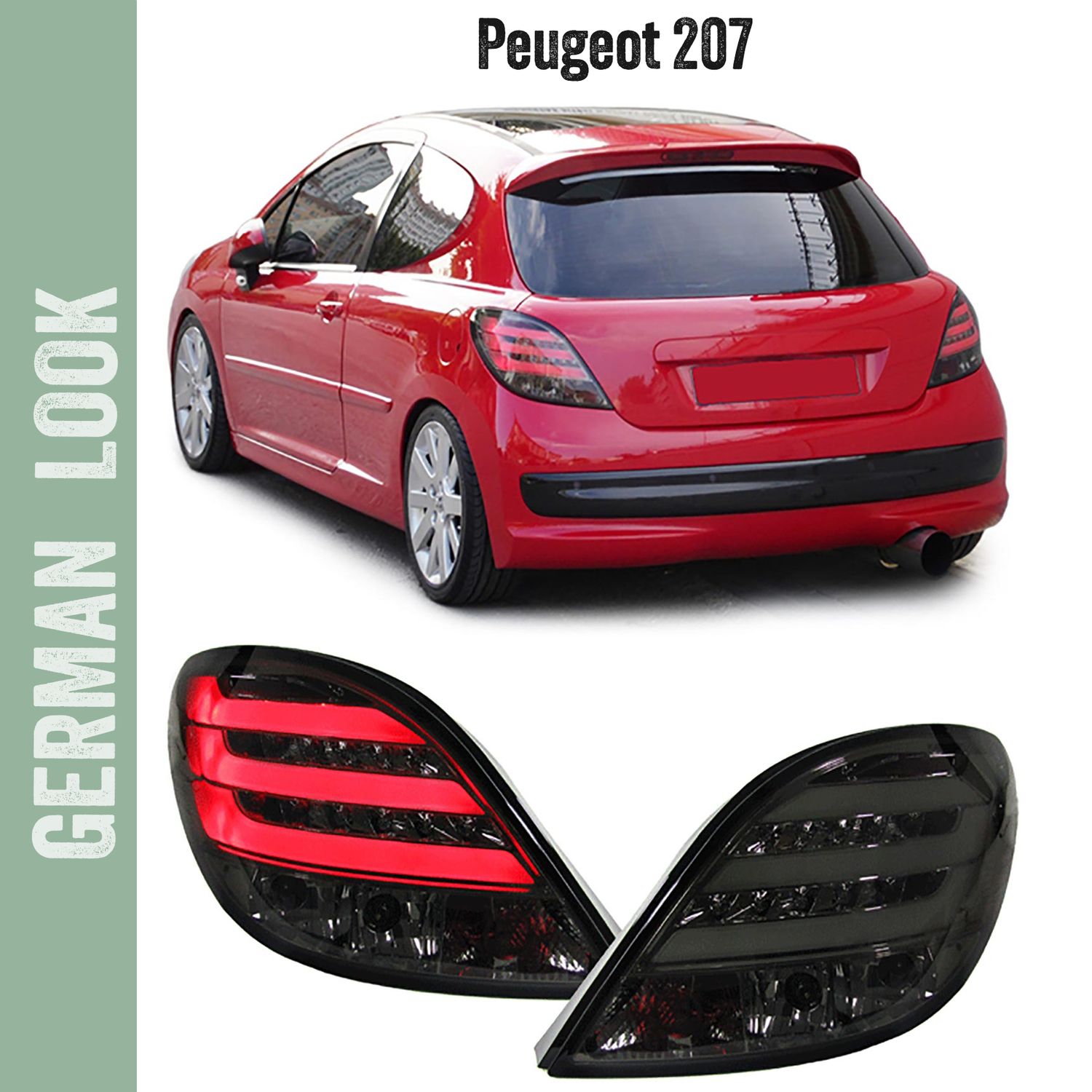 Paire de feux arrière à LED en verre noir pour Peugeot 207 à partir de 2006 Paire de feux arrière à LED en verre noir pour Peugeot 207 à partir de 2006