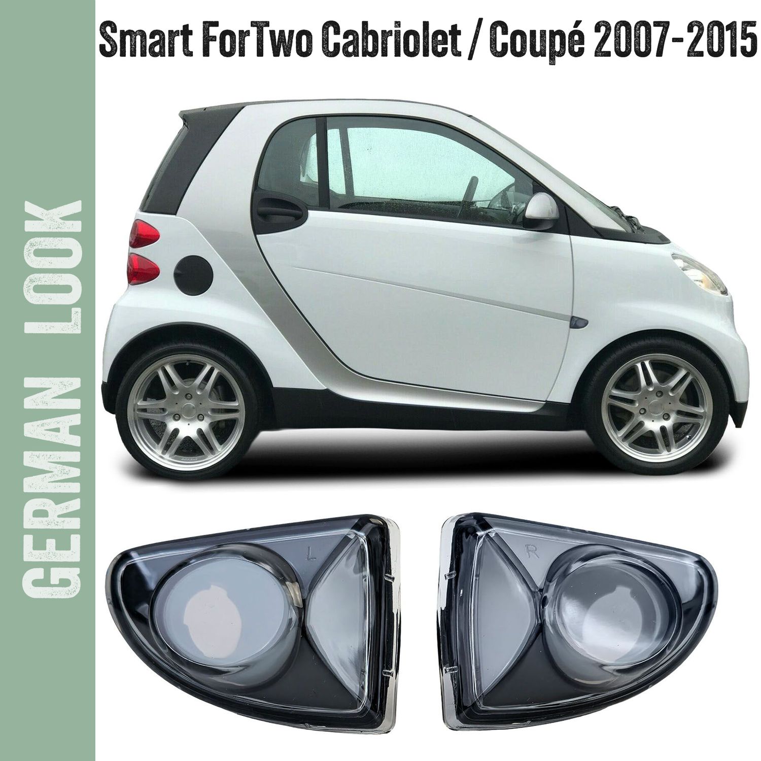 Clignotants latéraux en verre transparent noir pour Smart ForTwo Cabrio Coupé 451 2007-2015