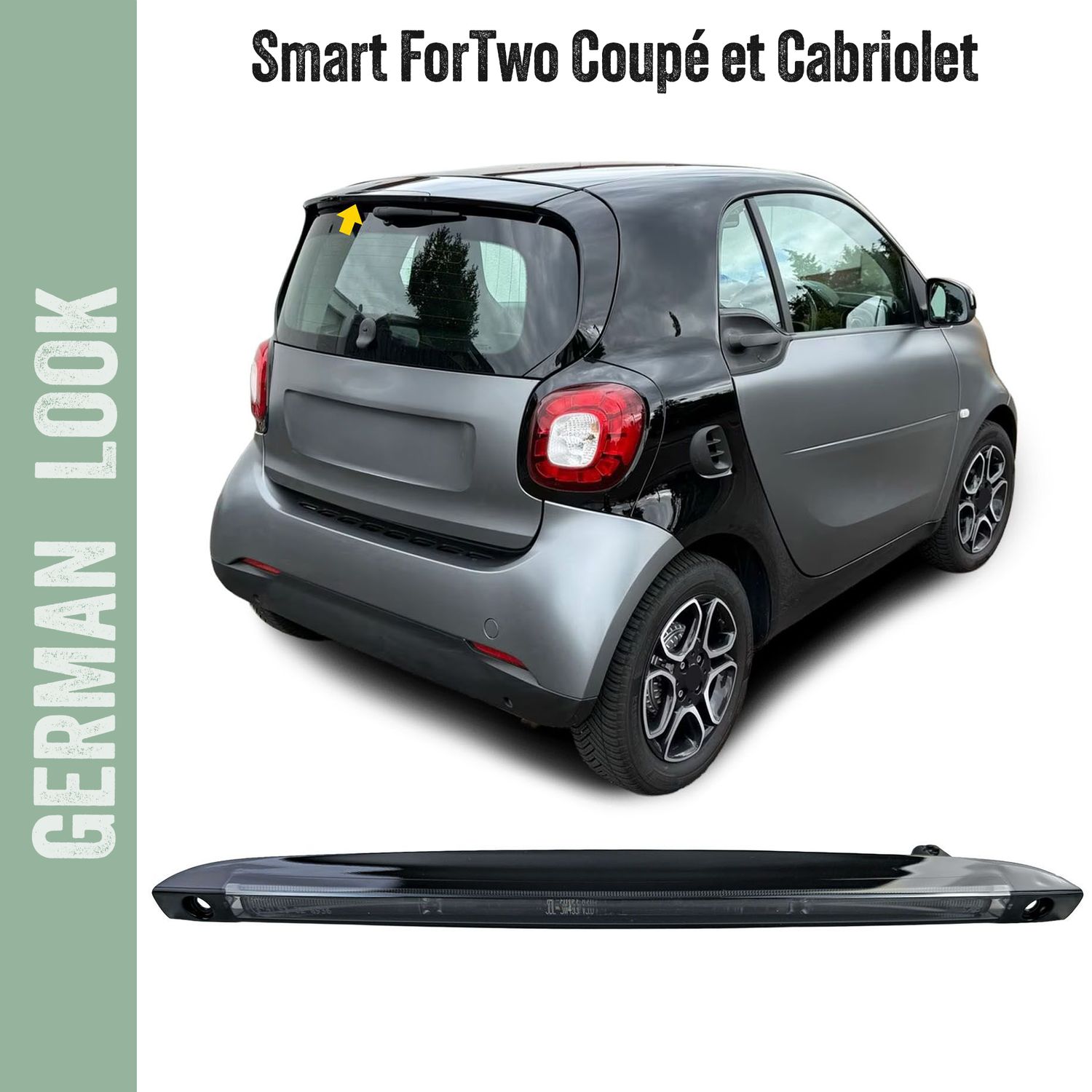 Troisième feu stop à LED noir pour Smart ForTwo 453 Coupé Cabriolet 2014-2024
