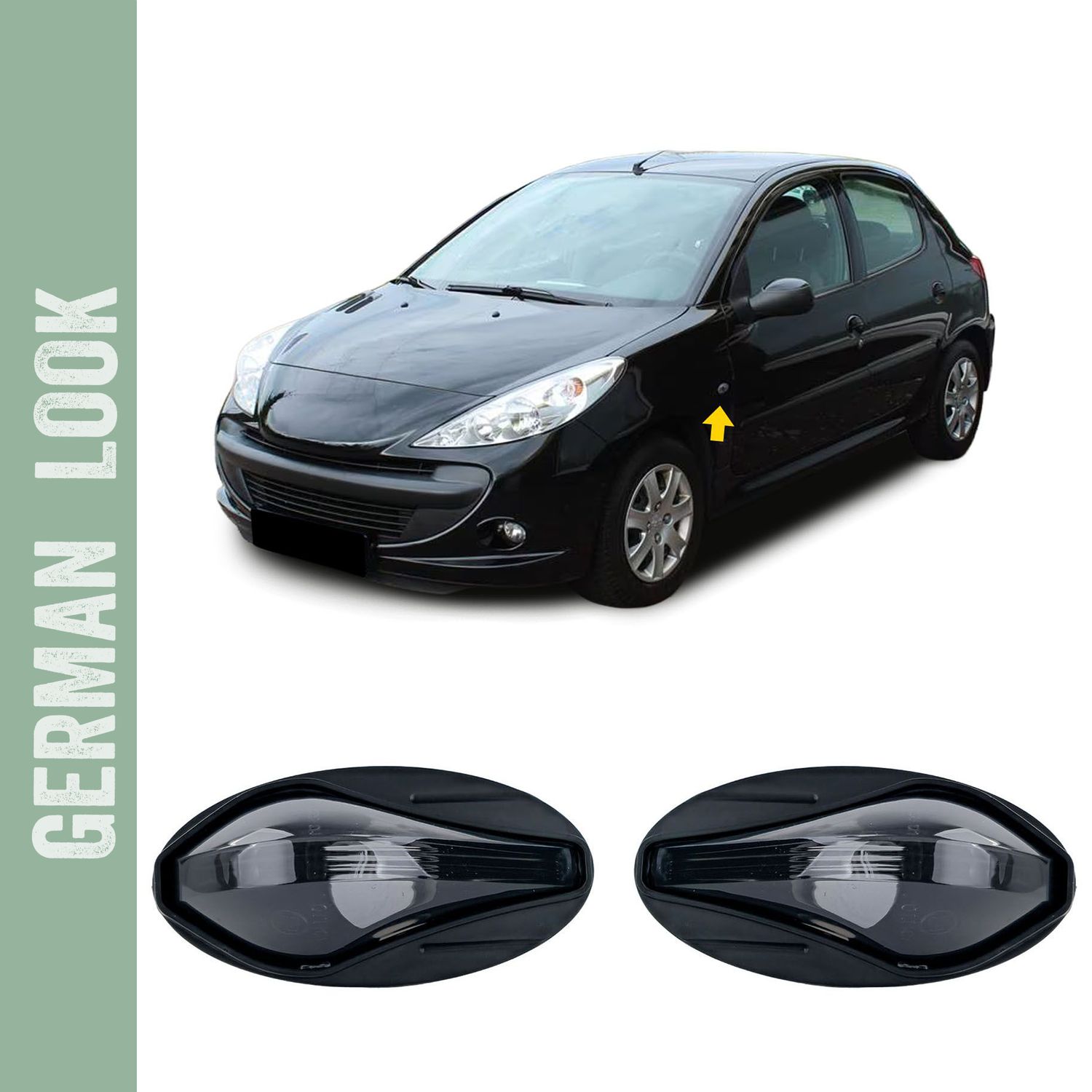 Clignotants latéraux en verre transparent, noirs, pour Peugeot 107, 206 SW CC, 307, 407, 607, Toyota Aygo