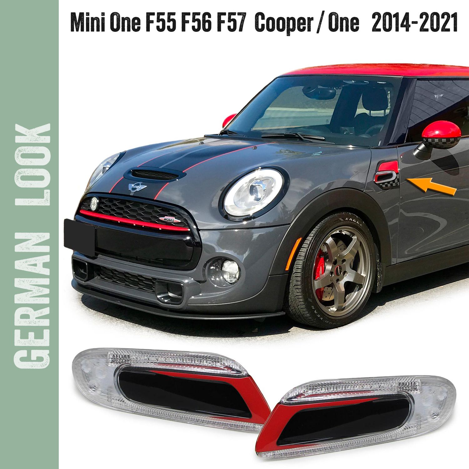 Clignotants latéraux à LED rouge et noir pour Mini One Cooper S F55 F56 F57 2014-2021