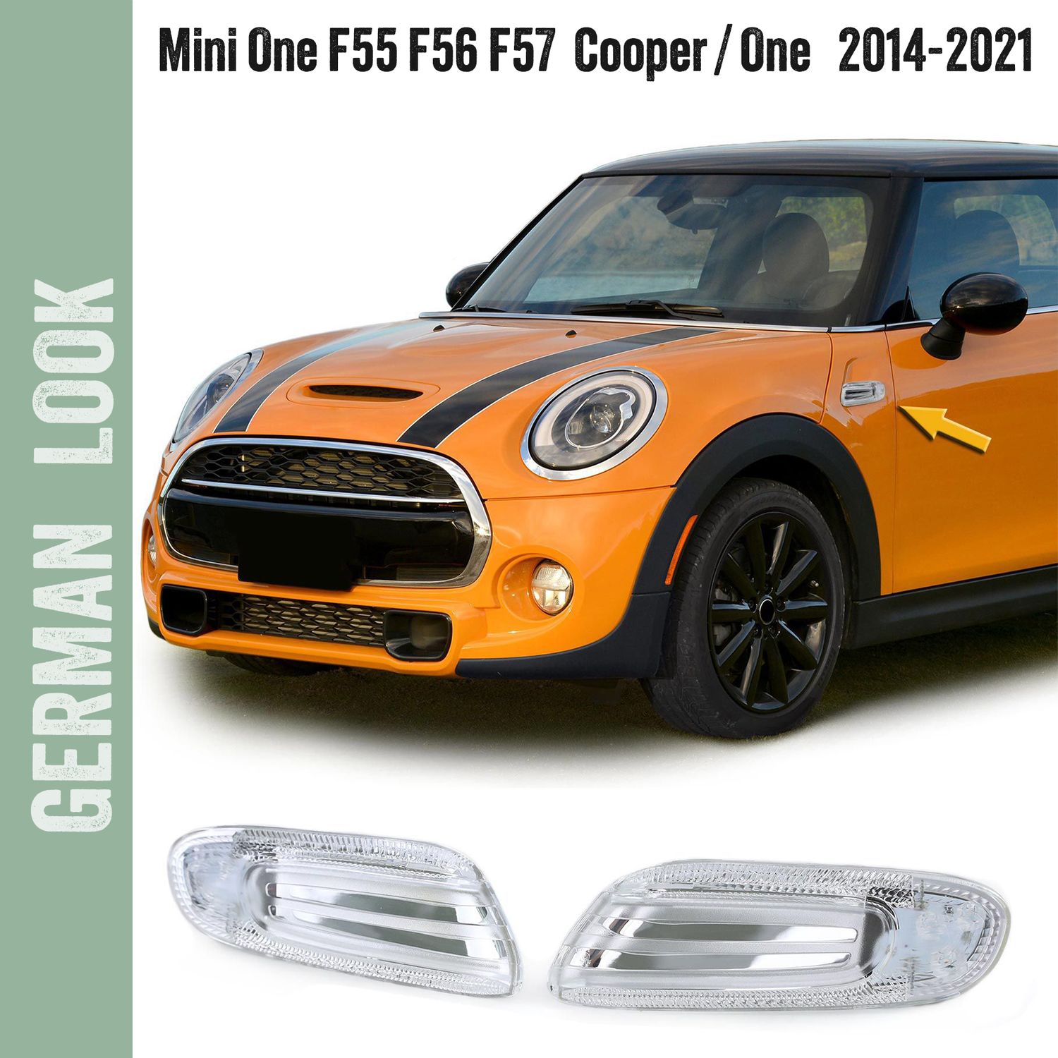 Clignotants latéraux à LED verre transparent chromés pour Mini One Cooper S F55 F56 F57 2014-2021