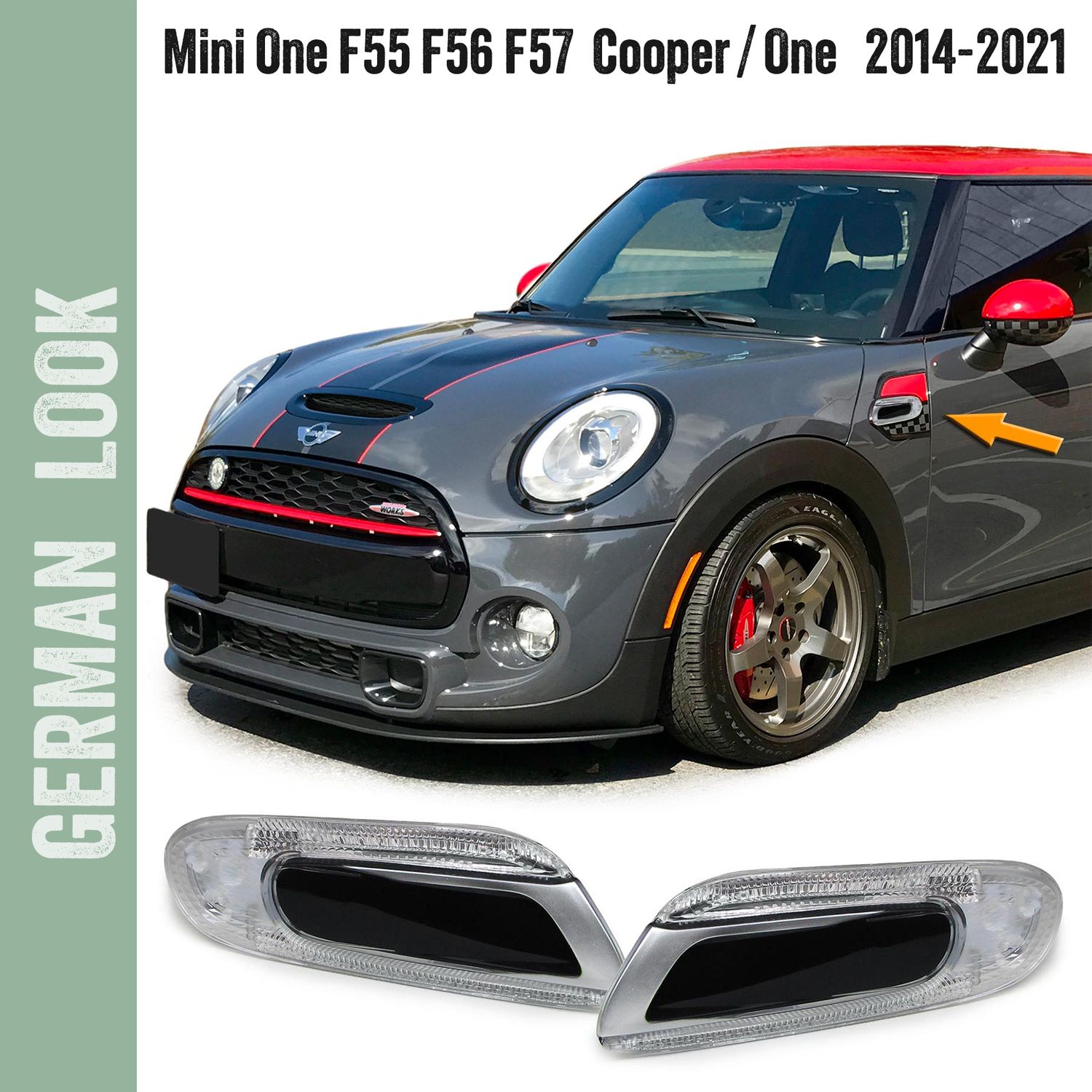 Clignotants latéraux à LED argent et noir pour Mini One Cooper S F55 F56 F57 2014-2021