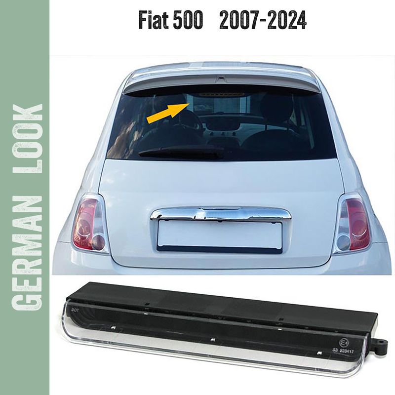Troisième feu stop à LED verre transparent noir pour Fiat 500 2007-2024
