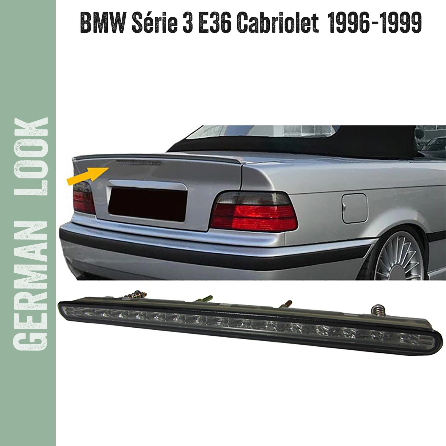 Terceira luz de travagem LED preta para BMW Série 3 E36 Cabrio 1996-1999 Terceira luz de travagem LED preta para BMW Série 3 E36 Cabrio 1996-1999