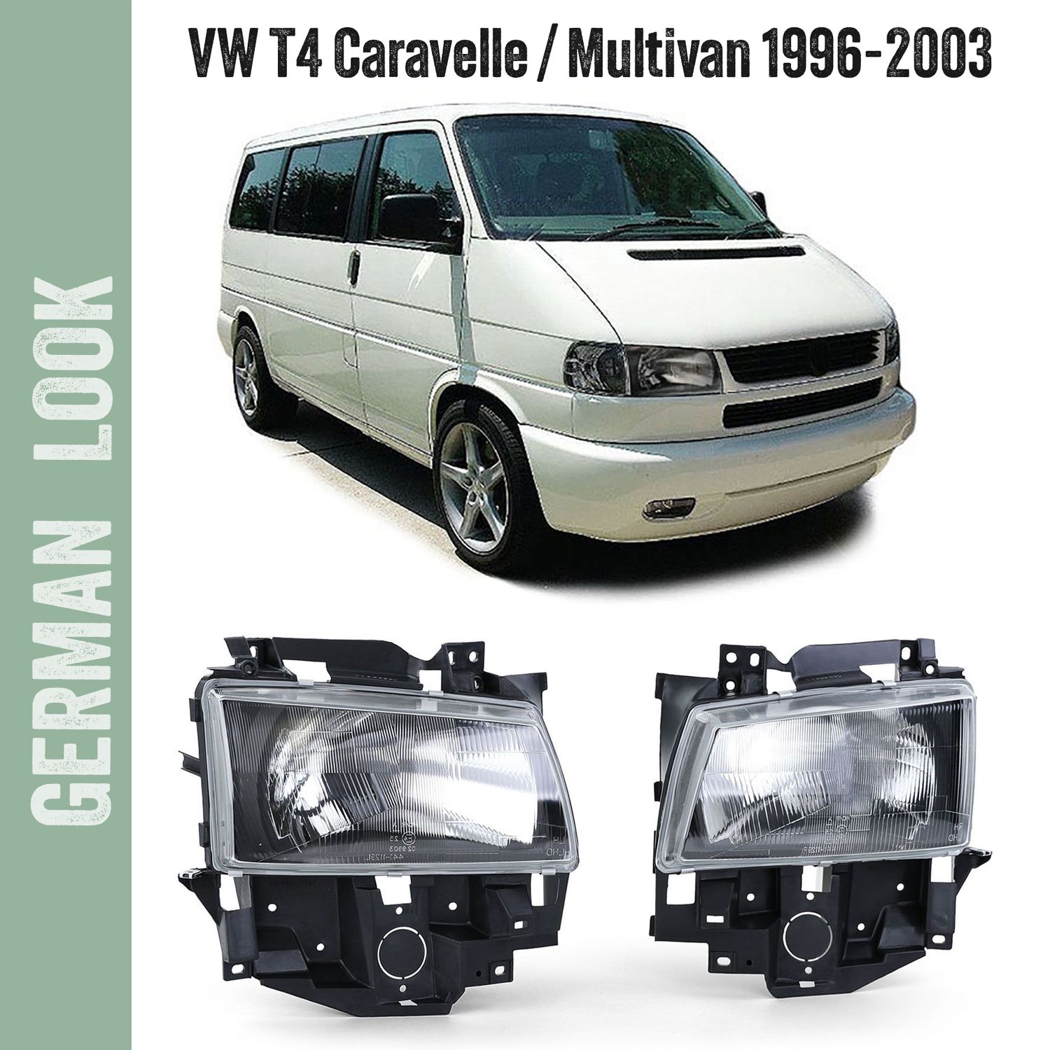 Par de faróis H4 pretos fumados para VW Bus T4 Caravelle Multivan 96-03 Par de faróis H4 pretos fumados para VW Bus T4 Caravelle Multivan 96-03