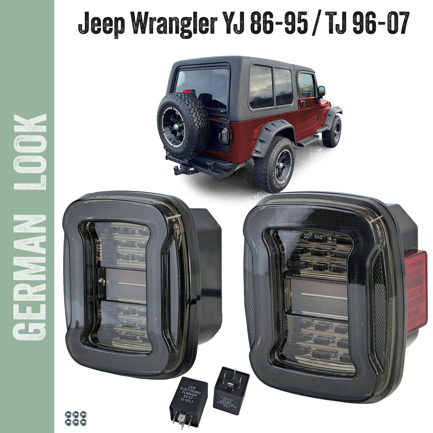 Feux arrière à LED fumés noirs pour Jeep Wrangler CJ YJ TJ 1986-2007