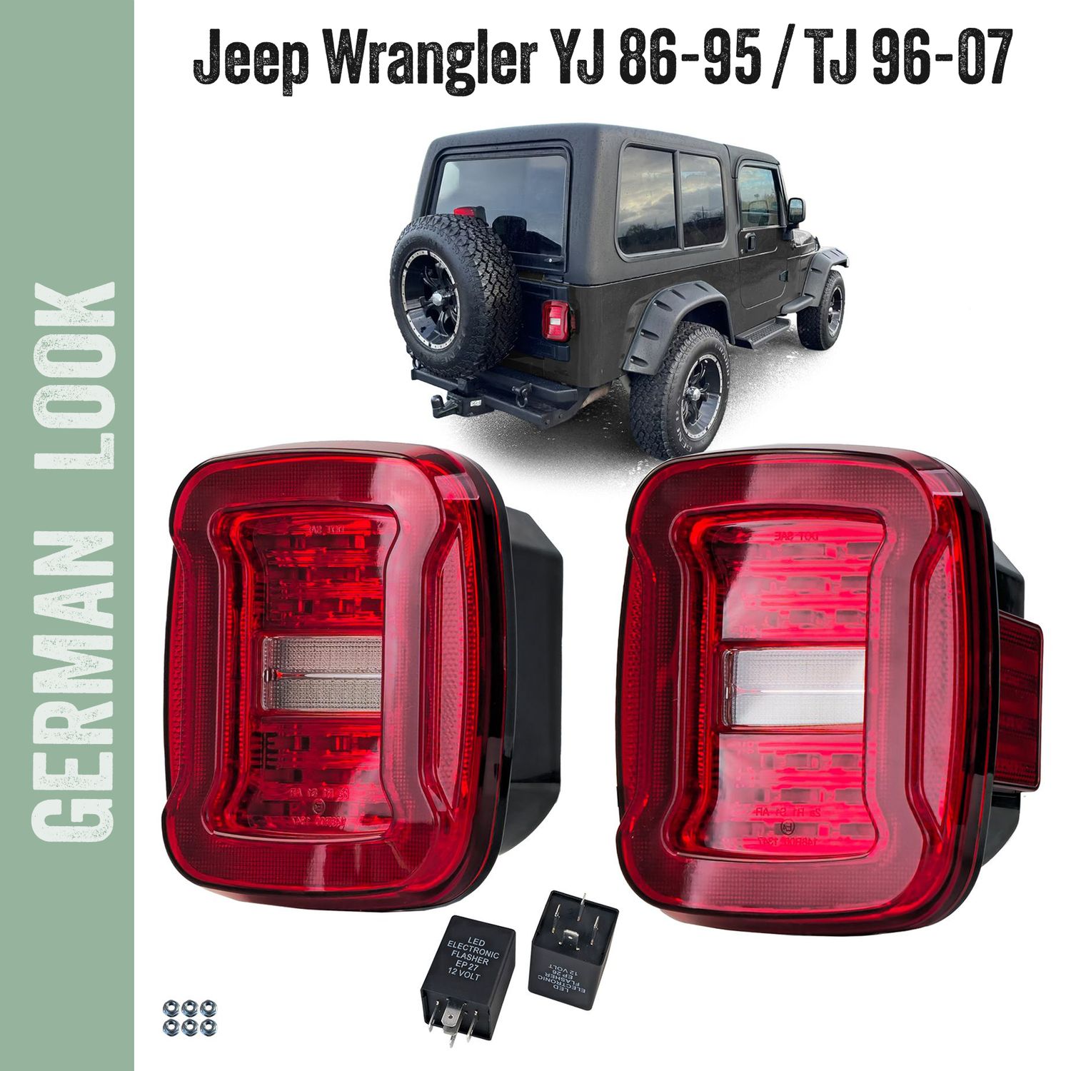Feux arrière à LED fumés rouge pour Jeep Wrangler CJ YJ TJ 1986-2007