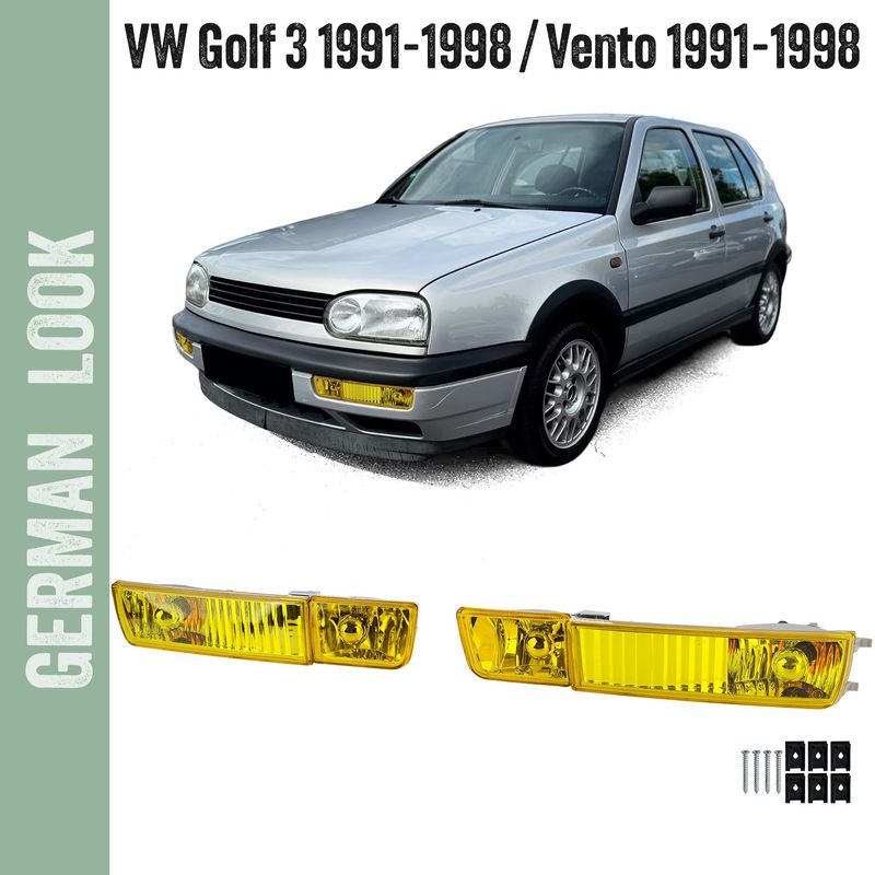 Phares antibrouillard en verre transparent jaunes avec clignotants pour VW Golf 3 91-97
