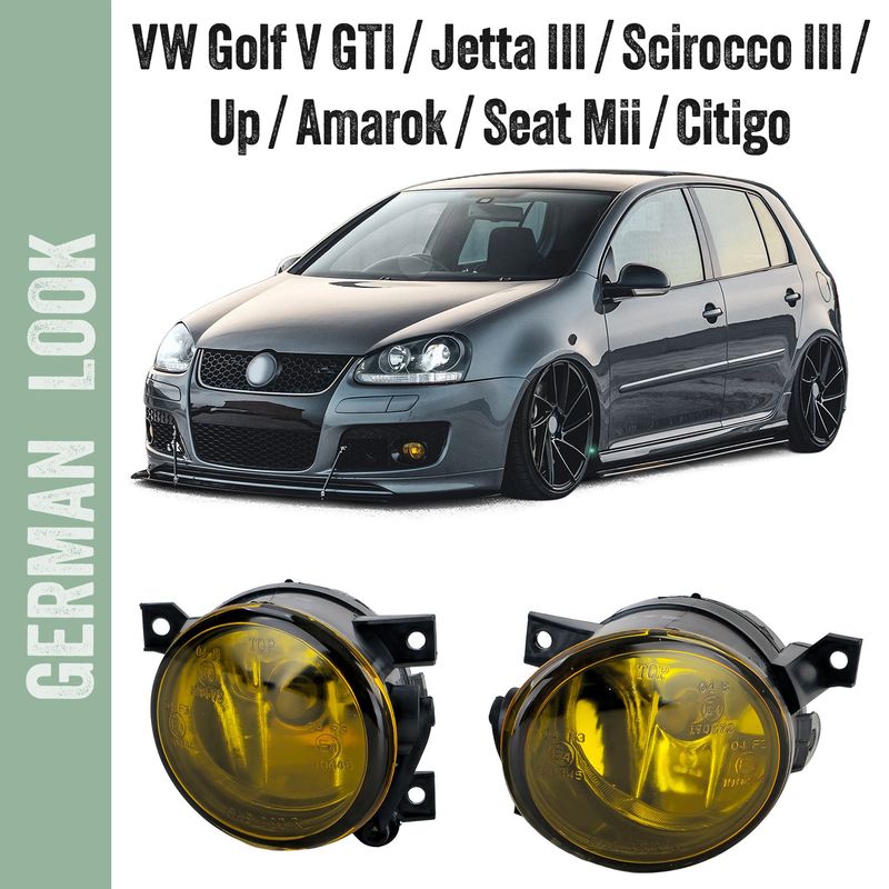 Faróis de nevoeiro com lentes amarelas para VW Golf 5 GTI, Scirocco, Amarok e Up
