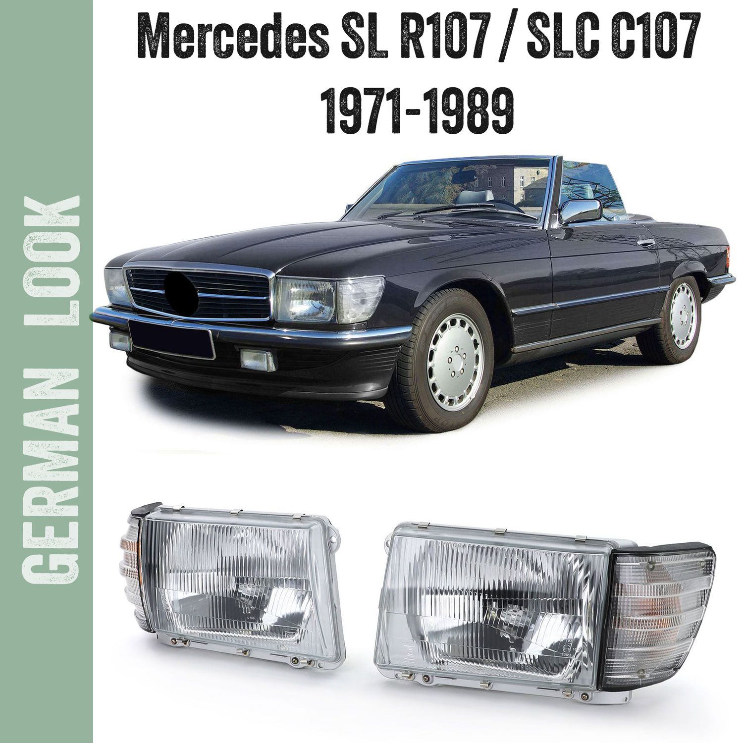 Phares avant 6 broches avec clignotants blancs pour Mercedes SL R107 SLC C107