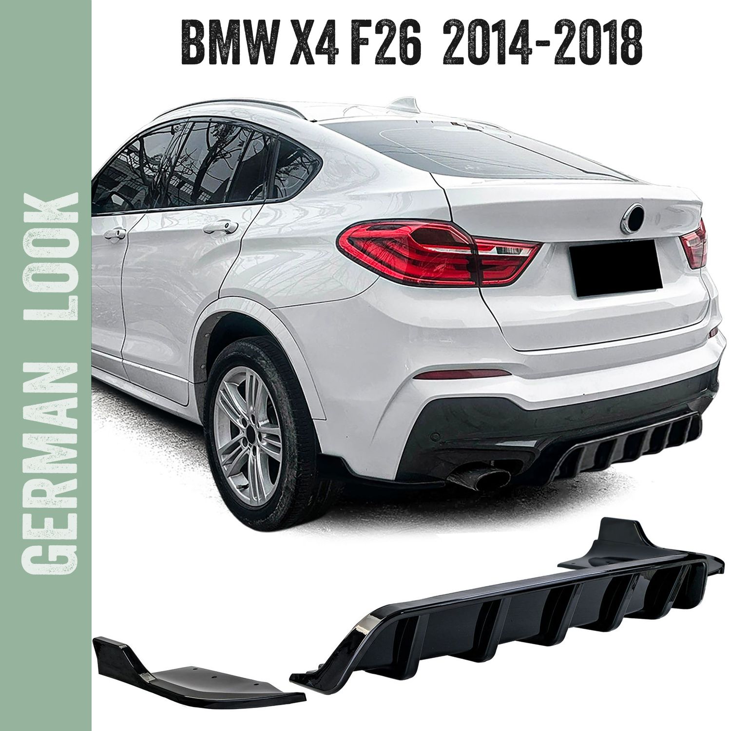 Diffuseur arrière avec séparateur noir brillant pour BMW X4 F26 2014-2018