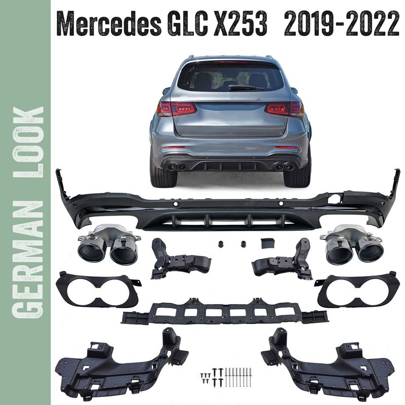Diffuseur arrière sport + sorties d'échappement rondes noir pour Mercedes GLC X253 restylée 2019-2022