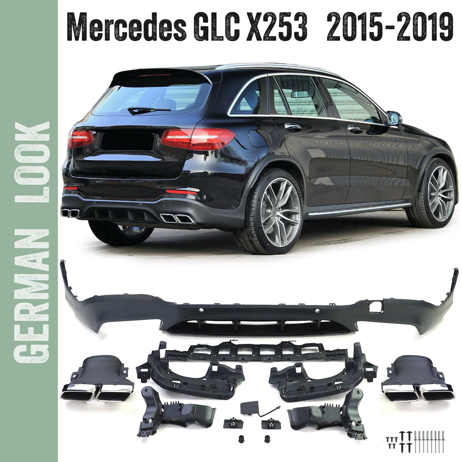 Diffuseur arrière sport avec sorties d'échappement chromées pour Mercedes GLC X253 SUV 15-19
