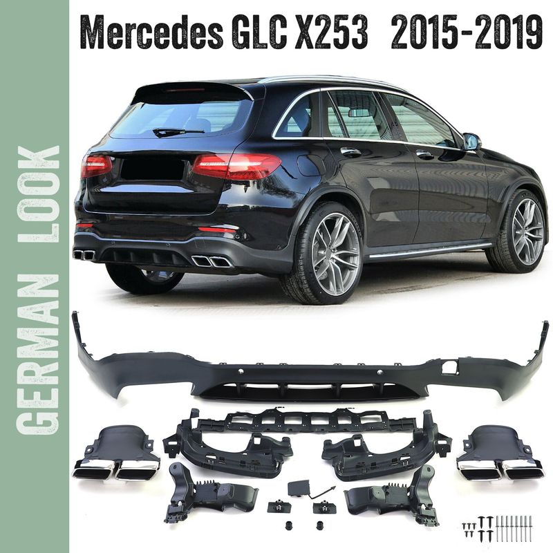 Diffuseur arrière sport avec sorties d'échappement chromées pour Mercedes GLC X253 SUV 15-19