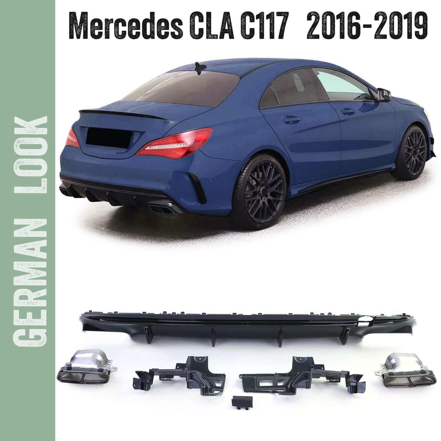 Diffuseur arrière avec sorties d'échappement pour Mercedes CLA C117 2016-2019 - Noir Brillant