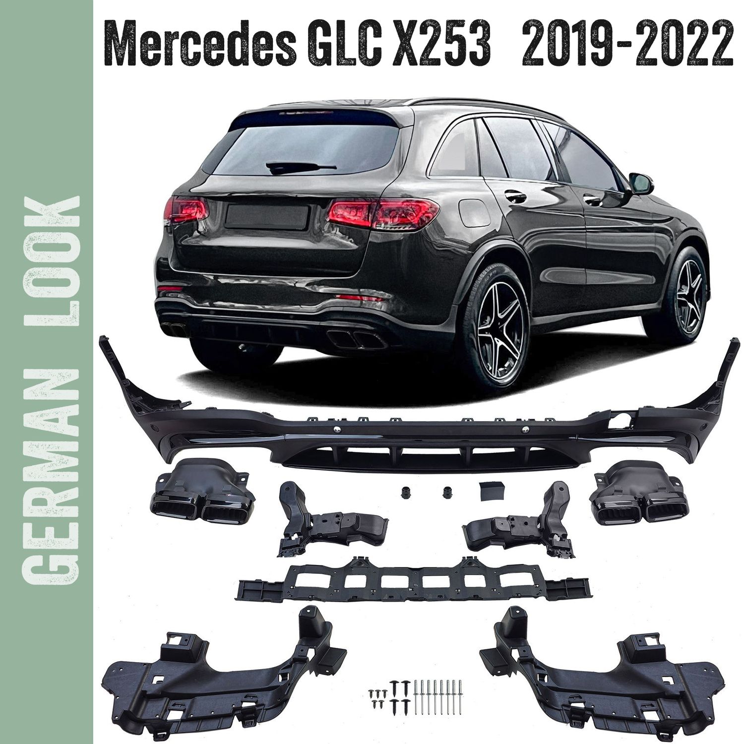 Difusor traseiro desportivo + ponteiras de escape pretas para Mercedes GLC X253 facelift (2019-2022) Difusor traseiro desportivo + ponteiras de escape pretas para Mercedes GLC X253 facelift (2019-2022)