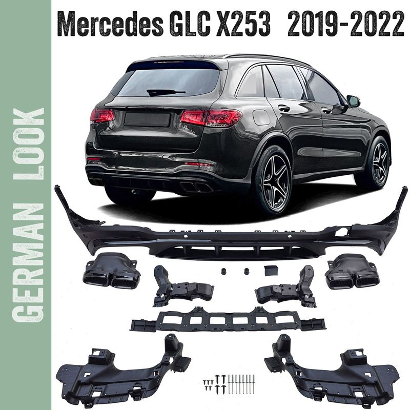 Diffuseur arrière sport + sorties d'échappement noires pour Mercedes GLC X253 restylée (2019-2022)