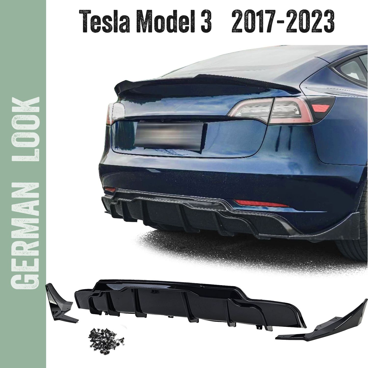 Diffuseur Performance noir brillant pour Tesla Model 3 2017-2023