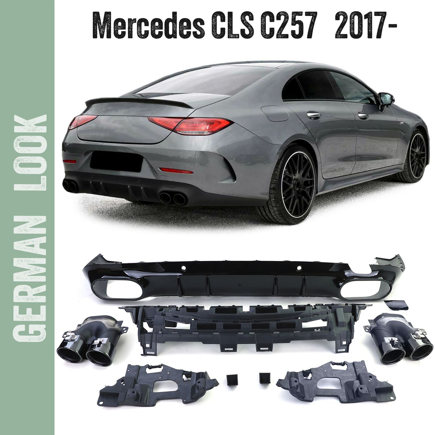 Diffuseur arrière look AMG avec sorties d'échappement noir pour Mercedes CLS C257 à partir de 2017