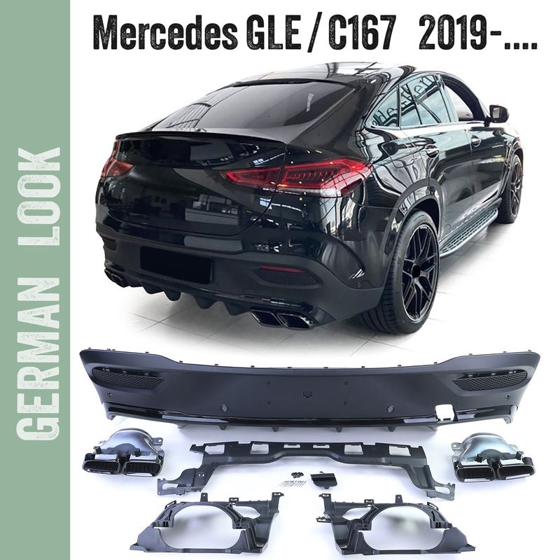 Difusor traseiro AMG com saídas de escape pretas para Mercedes GLE Coupé C167 a partir de 2019.