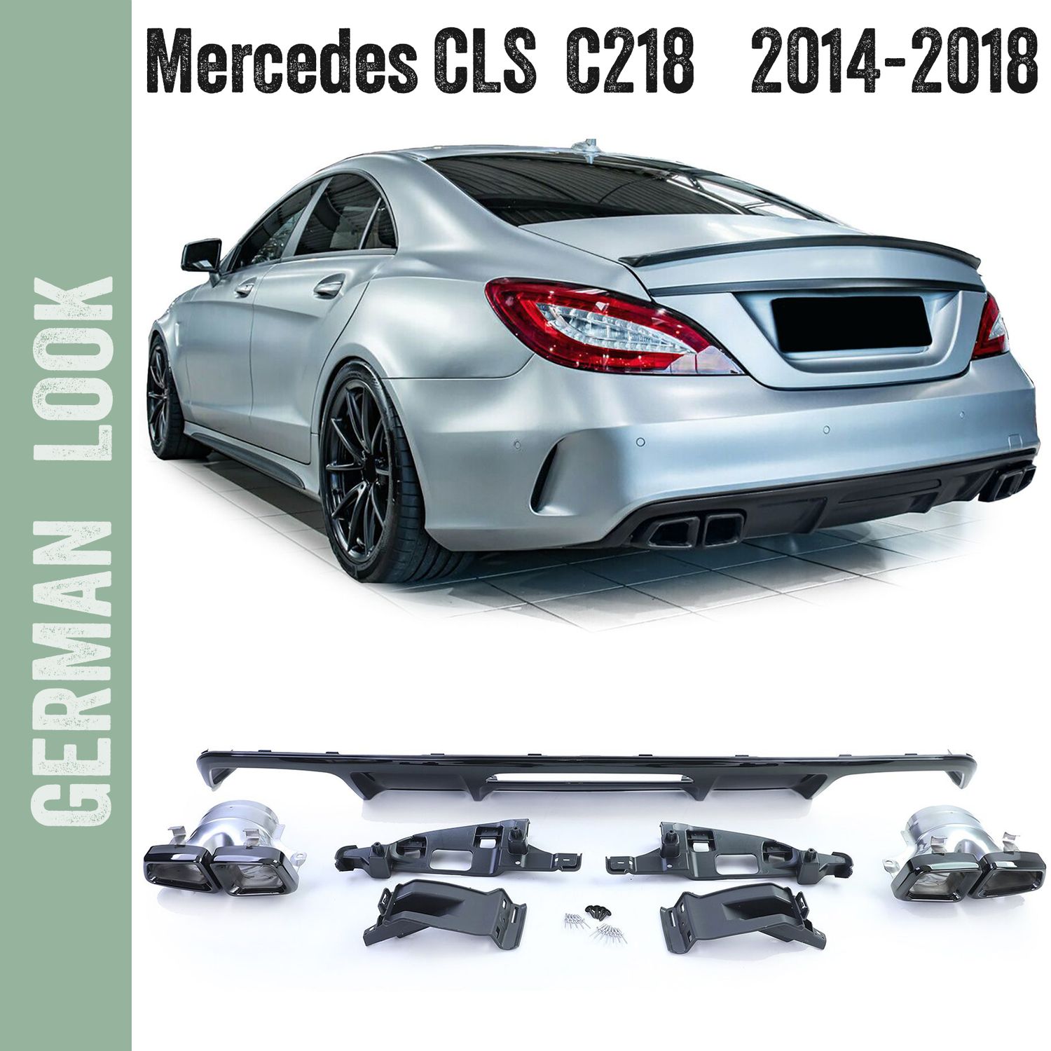 Diffuseur arrière AMG avec sorties d'échappement noir pour Mercedes CLS C218 Facelift 14-18