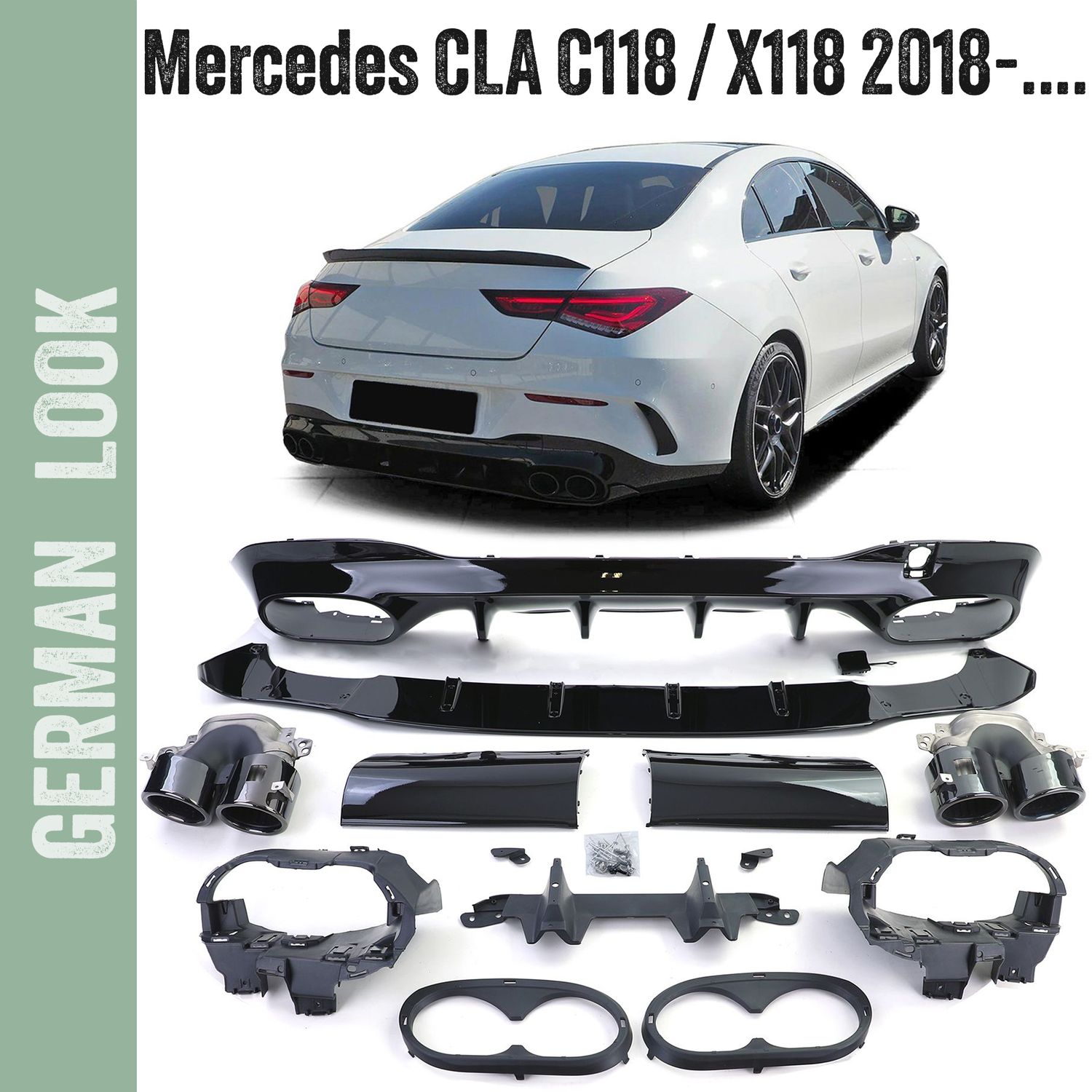 Diffuseur arrière sport avec sorties d'échappement noir pour Mercedes CLA C118 à partir de 2019