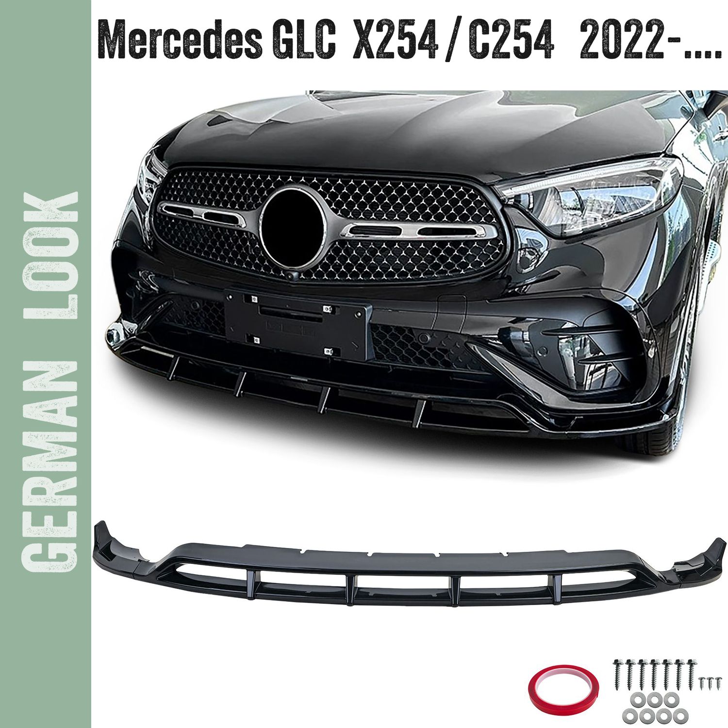lame / Spoiler avant noir brillant pour Mercedes GLC X254 C524 à partir de 2023
