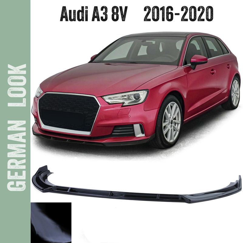 Lâmina do para-choques dianteiro preto brilhante para Audi A3 8V Facelift 2016-2020