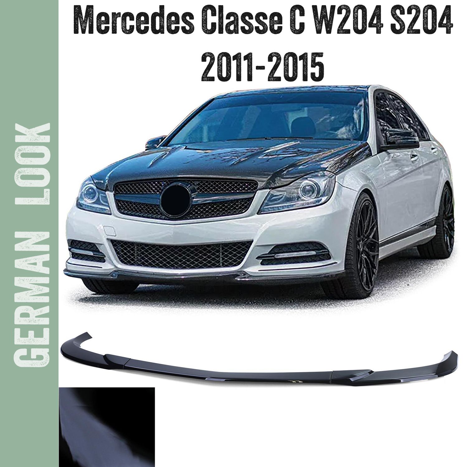 Lame de Pare-chocs avant  noir brillant pour Mercedes C W204 S204 2011-2015