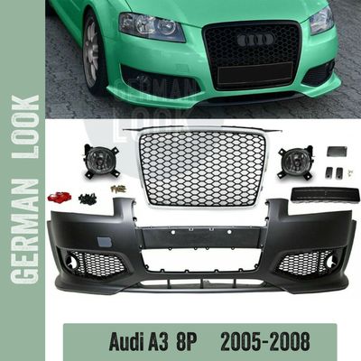 Pare chocs avant look RS3 pour AUDI A3 8P de 2005 à 2008 + calandre chrome + antibrouillards Pare chocs avant look RS3 pour AUDI A3 8P de 2005 à 2008 + calandre chrome + antibrouillards