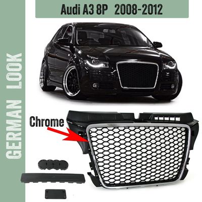 Calandre / Grille Audi A3 8P Phase 2 Look RS3 / Nid'Abeille Noir Brillant 2008 - 2012