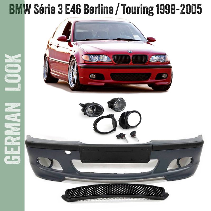 Pare-chocs avant pour BMW Série 3 E46 Berline et Touring Pack M M2 + Antibrouillards blanc