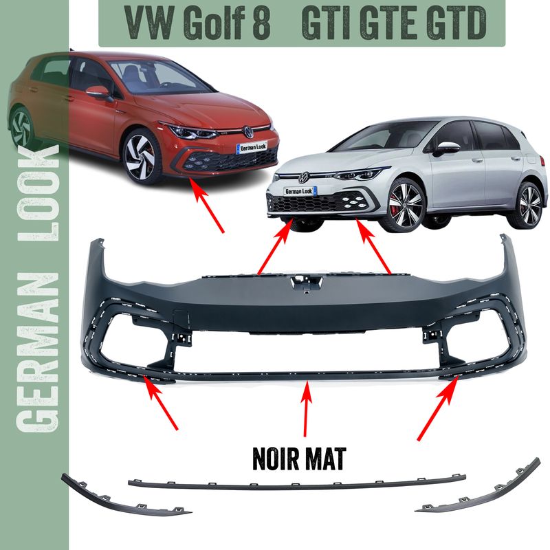 Éléments décoratifs / Contour de pare-chocs pour VW Golf 8 GTI GTD GTE - Noir mat
