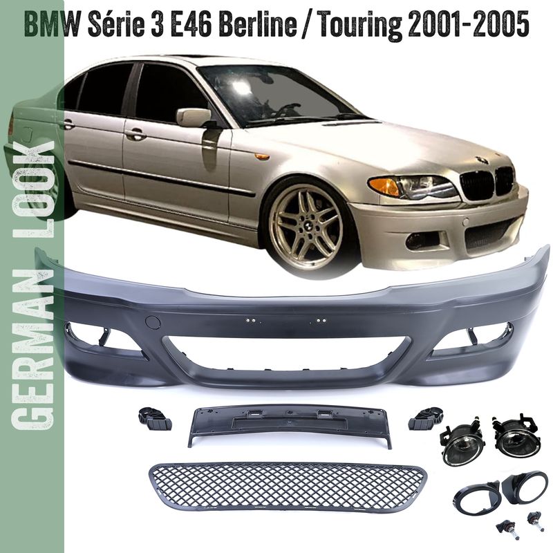 Pare-chocs avant Look M3 BMW Série 3 E46 Berline Touring (2001-2005) – Antibrouillards transparents Style Sport