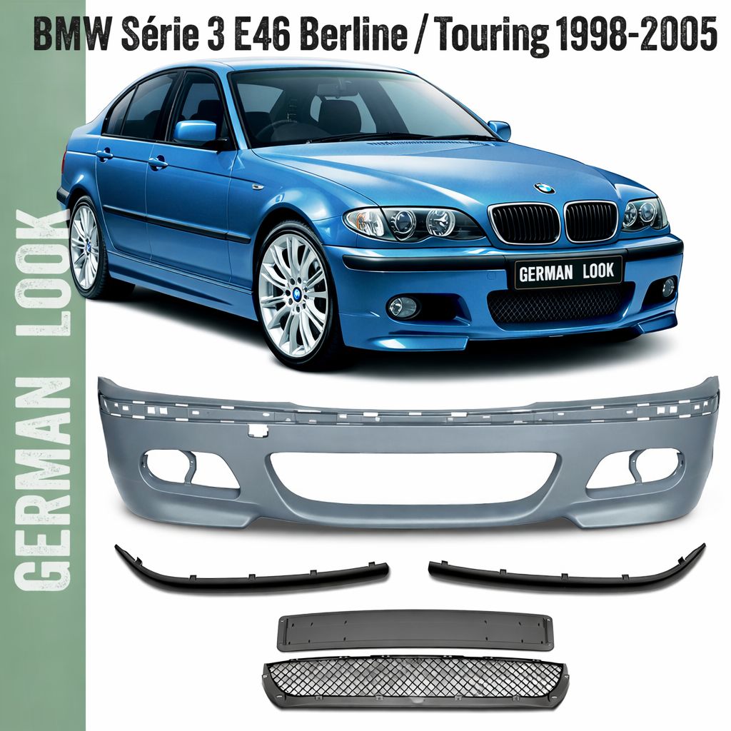 Pare-chocs avant Pack M / M2 BMW Série 3 E46 1998-2005 – Look sport ABS prêt à peindre Pare-chocs avant Pack M / M2 BMW Série 3 E46 1998-2005 – Look sport ABS prêt à peindre