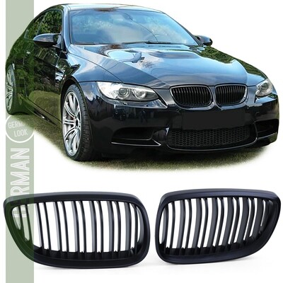 Grelha frontal dupla lâmina BMW Série 3 E92 E93 2005-2010 – preto mate look M sport Grelha frontal dupla lâmina BMW Série 3 E92 E93 2005-2010 – preto mate look M sport