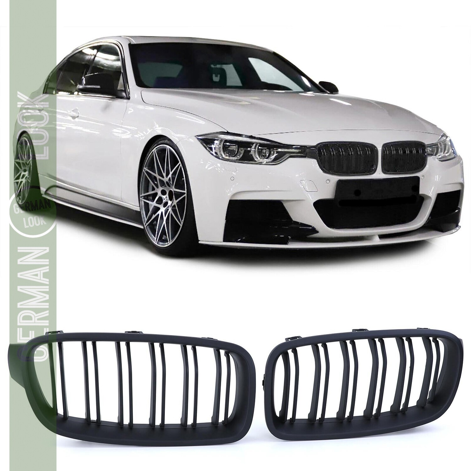 Calandre double lame BMW Série 3 F30 F31 (2011-2019) – Noir mat Look M Performance