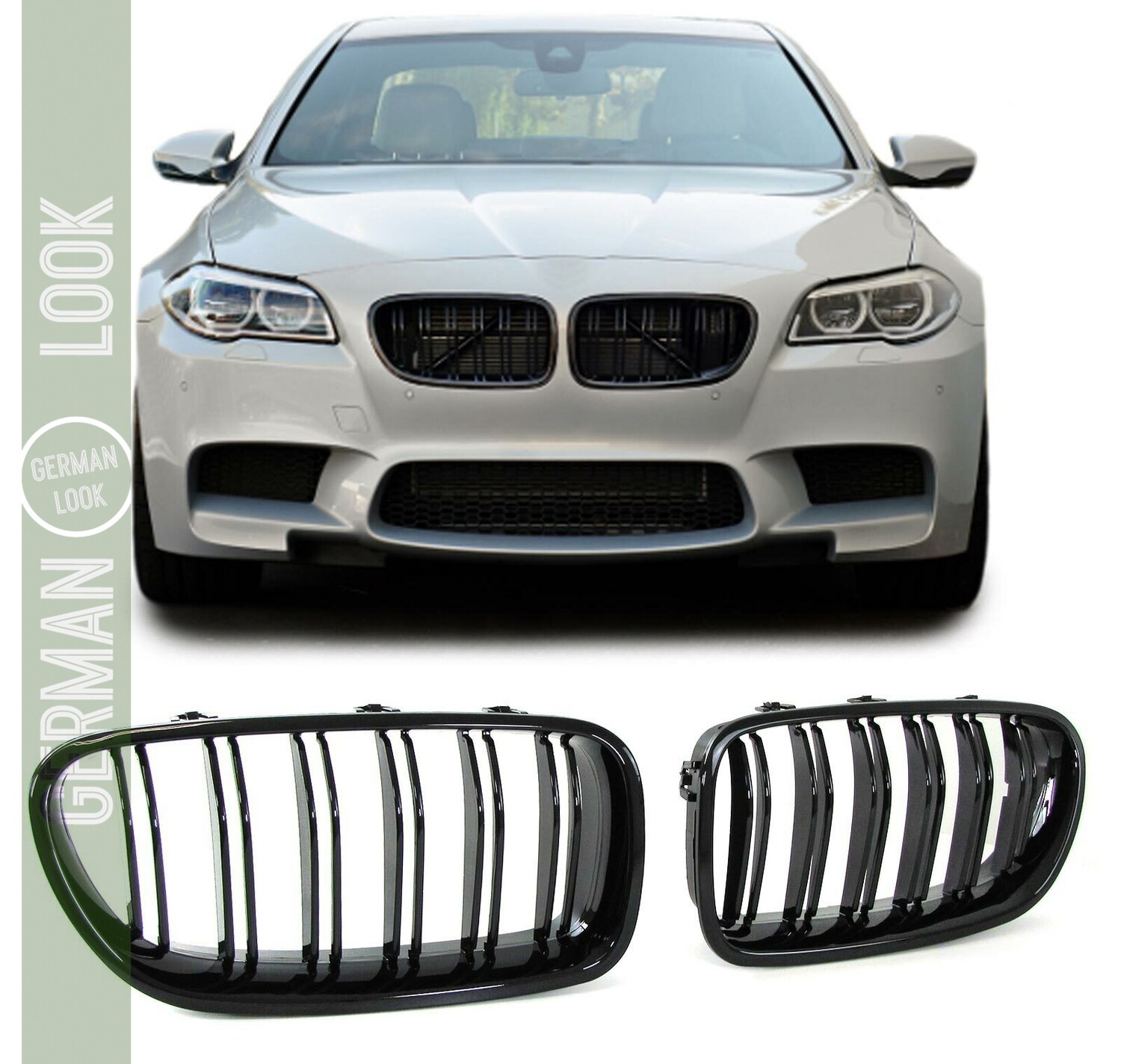 Calandre BMW Série 5 F10 F11 double lame noir brillant Look Pack M Performance