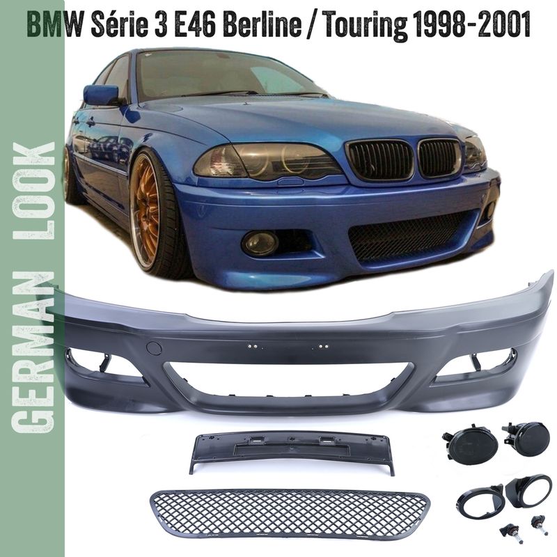 Pare-chocs avant BMW Série 3 E46 Look M3 – Berline & Touring 1998-2005 avec antibrouillards noir ABS