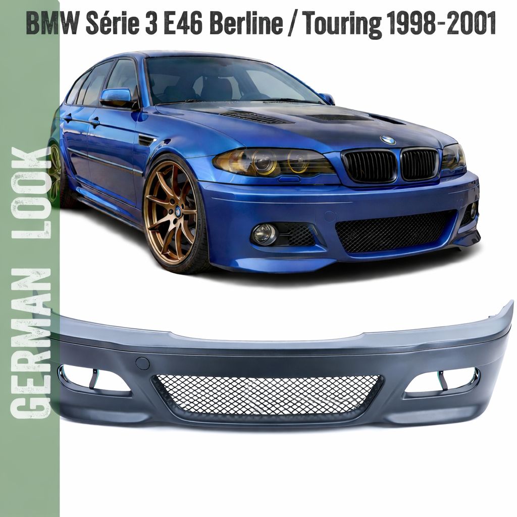 Pare-chocs avant Pack M3 BMW Série 3 E46 1998-2005 – Look sport ABS prêt à peindre Pare-chocs avant Pack M3 BMW Série 3 E46 1998-2005 – Look sport ABS prêt à peindre