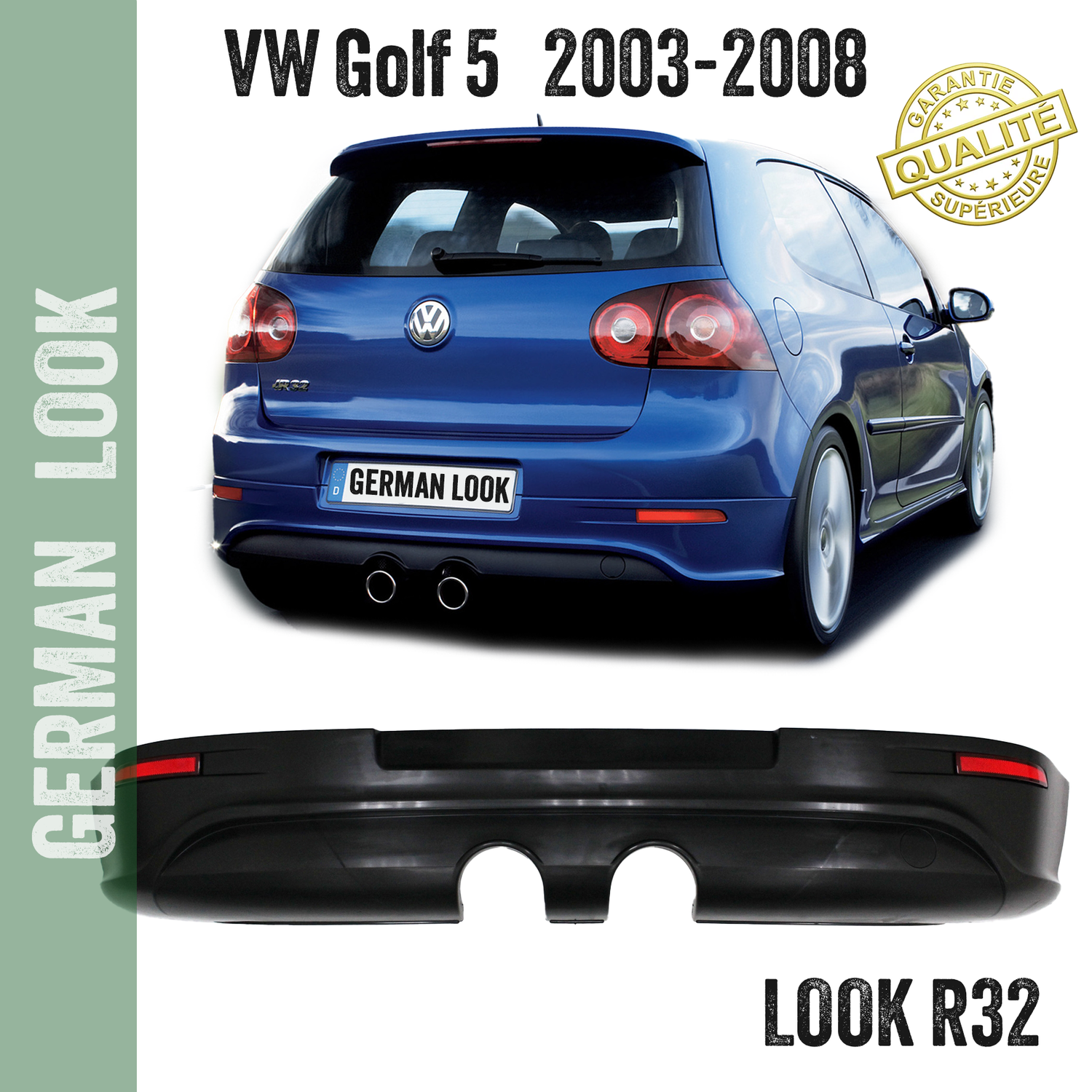 Diffuseur de pare chocs arrière Look R32 pour Volkswagen Golf 5